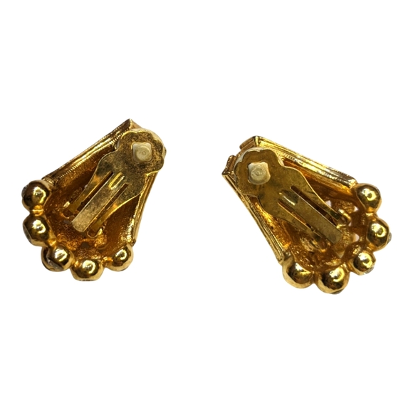 Vintage Designer Clip On Earrings Golden Tone Diomand Accent Beautiful ❤️ - Picture 3 of 12
